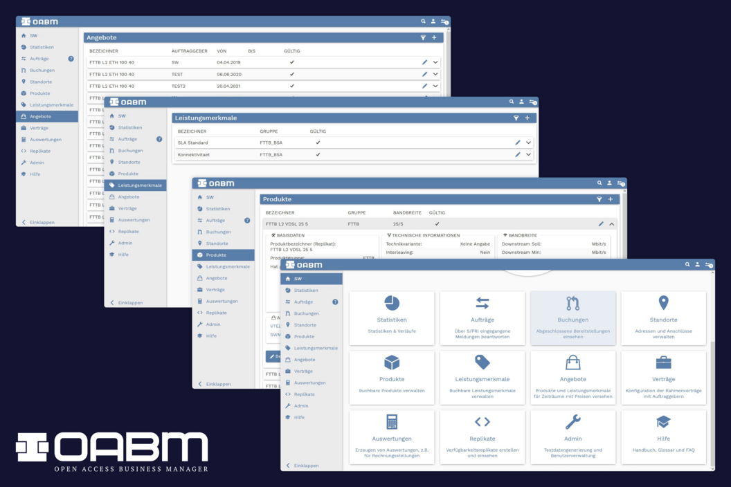 Screenshots der open access business manager Software.
