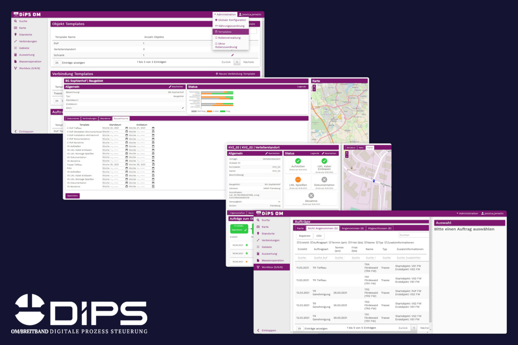 Screenshots der Software DIPS von Netzkontor.